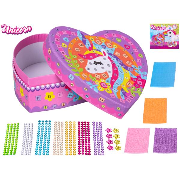 Unicorn sada - lepení barevných kamínků na šperkovnici 13x12,5cm