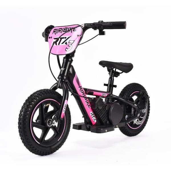 Dětské elektrické odrážedlo RIRIBIKE RTX3 24V (12”), růžové, Lithiová baterie, 100W motor,