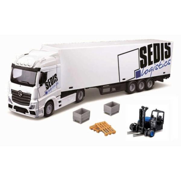 Bburago 1:43 MB Actros SEDIS Logistics con carrello elevatore e accessori