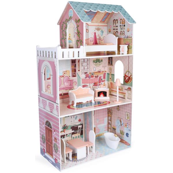 BABU - Drevený dom pre bábiky Leia s 10 doplnkami