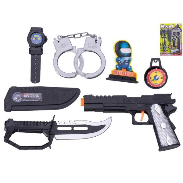 SWAT set – pistole s nožem a 6 kusy příslušenství na kartě