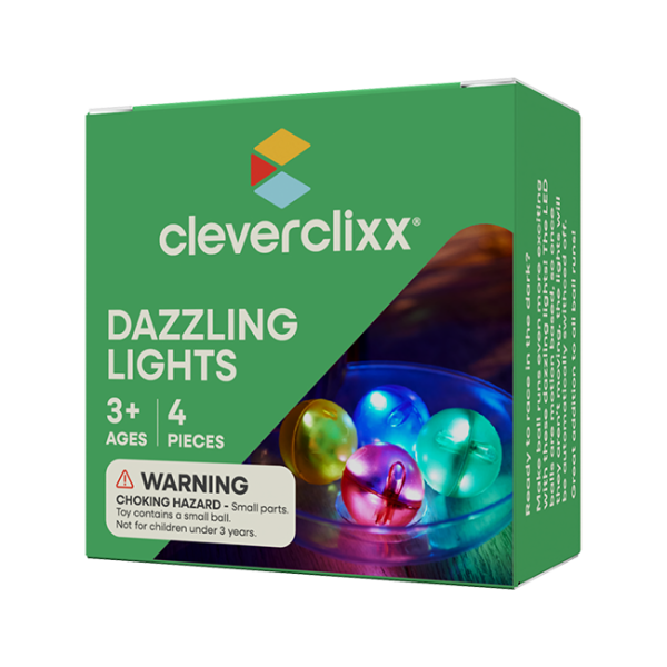 Cleverclixx Pista de canicas – Juego de canicas Luces Deslumbrantes – 4 piezas