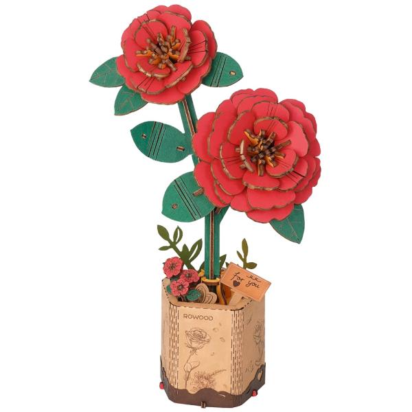 RoboTime 3D rompecabezas de madera Camelia roja