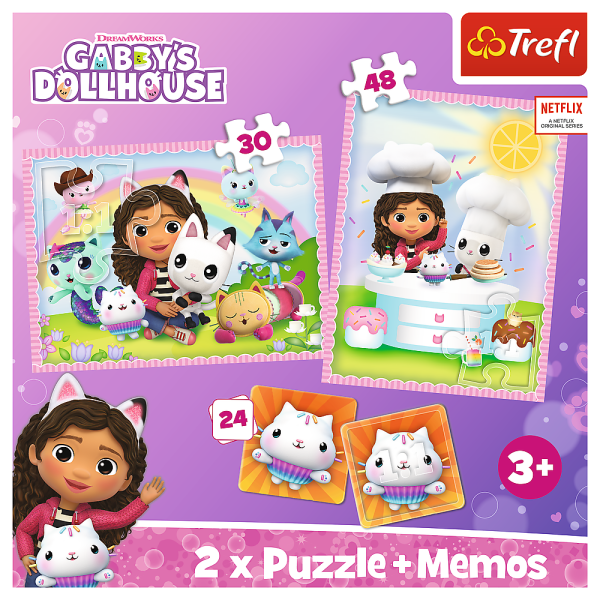 Trefl Puzzle 2v1 + pexeso - Gabby so svojou mačičkou / Gabby's Dollhouse