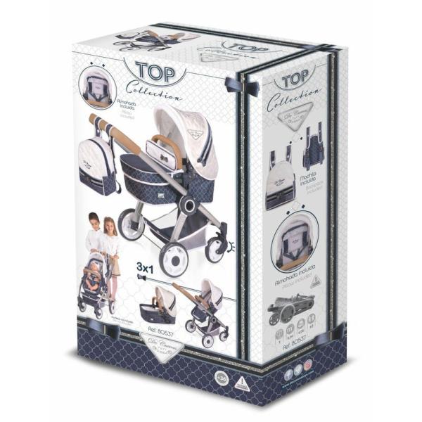 DeCuevas 80537 Skládací kočárek pro panenky 3 v 1 s batůžkem TOP Collection