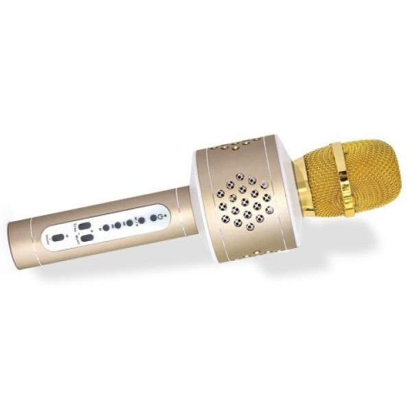 Mikrofon karaoke Bluetooth zlatý na baterie s USB kabelem (obrázek 5)