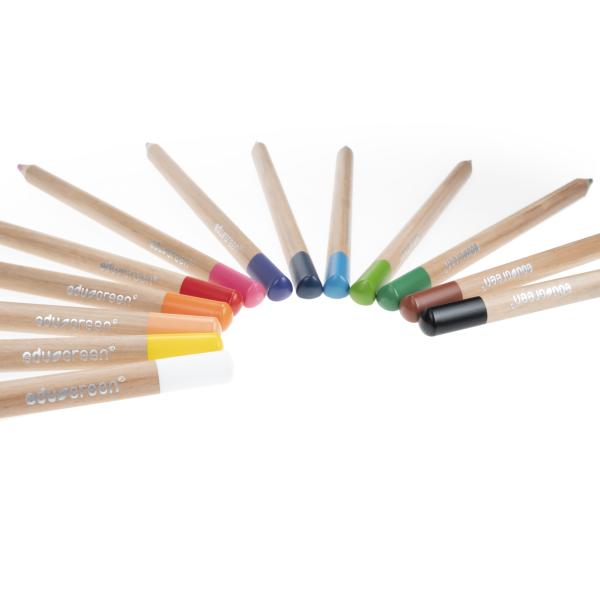 EDU3 Green trojhranné pastelky, 13 barev tuha 5mm+1 grafitová tužka tuha 4mm+ struhatko