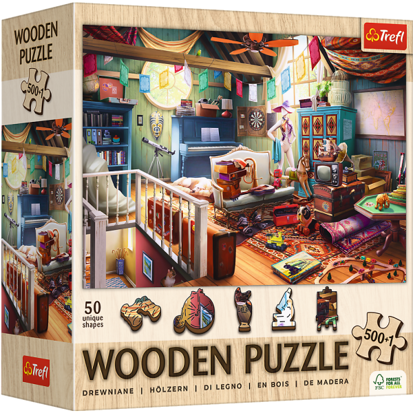 Trefl Dřevěné puzzle 501 - Poklady na půdě