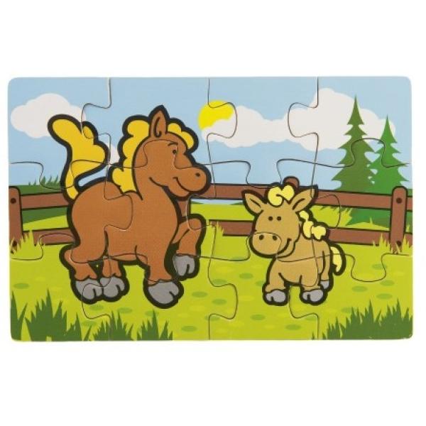 Puzzle dřevěné Moje první zvířátka 4×12 dílků 20x14x3, 5cm v dřevěné krabičce