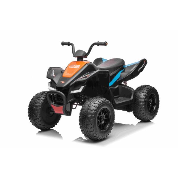 Licencovaná elektrická štvorkolka McLaren Racing MCL 12V 4X4, čierna, mäkké EVA kolesá