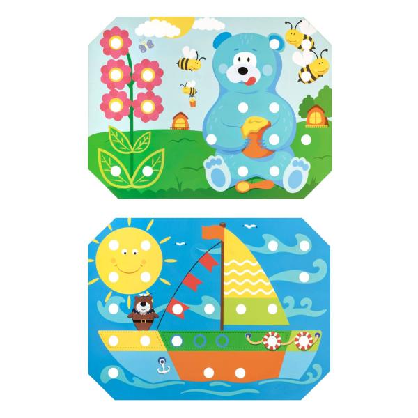 Lucy & Leo 321 Mozaika s pinzetou a vyšívání – dřevěný herní set s předlohami