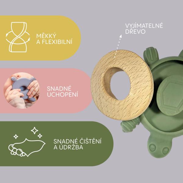 Silikonové dřevěné kousátko Turtle, Forest Green (obrázek 3)