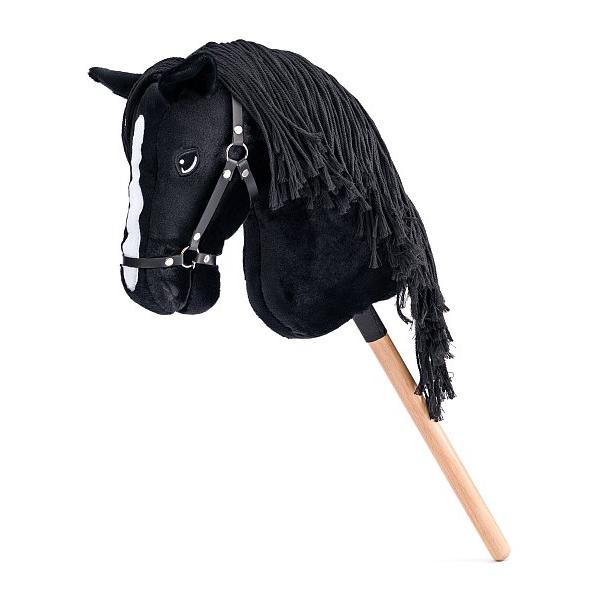 Hobby horse Cortez, čierny kôň na tyči, šnúrková hriva