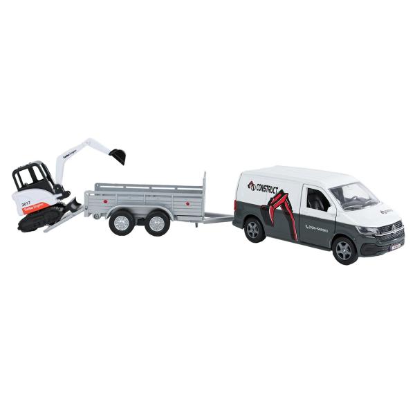 Kids Globe Traffic VW Transporter s prívesom 27cm s mini bagrom