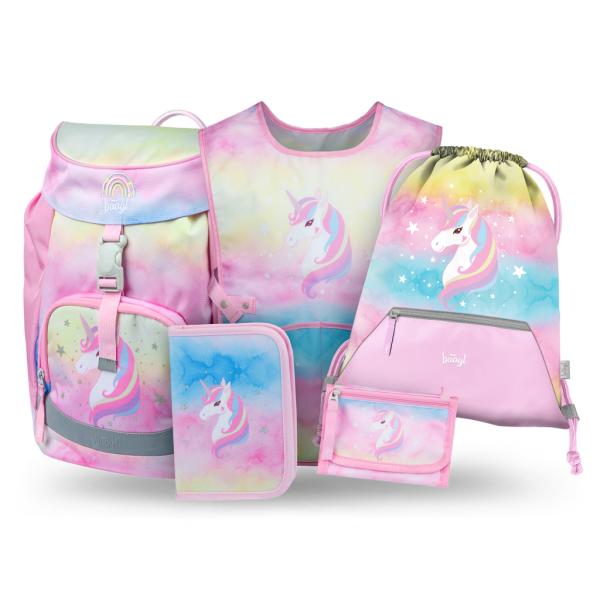 BAAGL SADA 5 Airy Rainbow Unicorn: batoh, peračník, vrecko, zástera, peňaženka