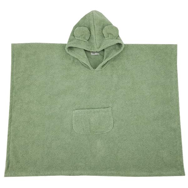 EKO Pončo bavlněné s kapucí a oušky Olive green 75x120 cm (obrázek 3)