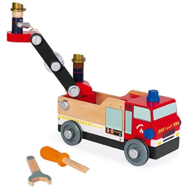 Janod Dřevěné auto a stavebnice Hasiči BricoKids (obrázek 5)