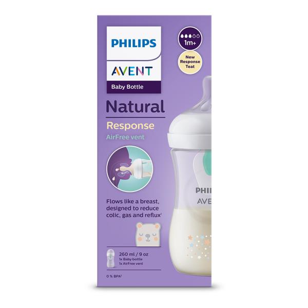 Philips AVENT Láhev Natural Response s ventilem AirFree 260 ml, 1m+ medvěd