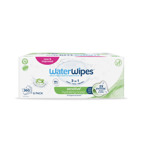 WaterWipes Limpieza Hidratante Toallitas para Bebé, 360 Toallitas (6 Packs), con 99% de Agua y Extracto de Aloe Vera, Toallitas húmedas para Rostro y Cuerpo-image