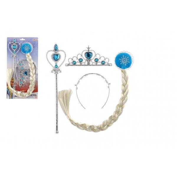 Sada krásy Ledová princezna plast korunka, žezlo, cop