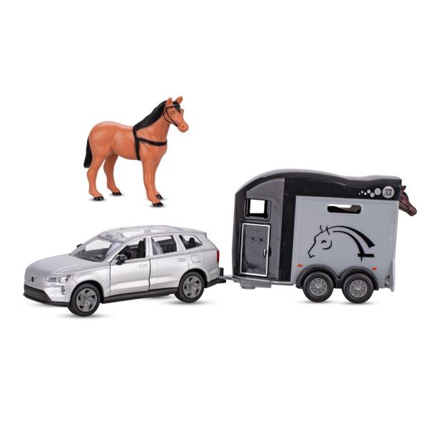 Kids Globe Traffic Volvo EX90 kov s přívěsem pro koně 28cm zpětný chod