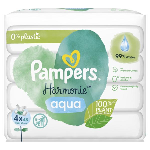 PAMPERS Harmonie Aqua vlhčené ubrousky 4 balení = 192 ubrousků