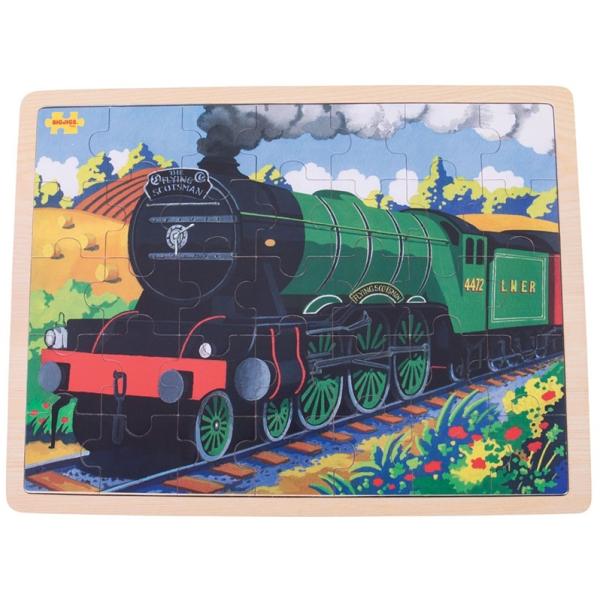 Bigjigs Toys Dřevěné puzzle historický vlak Flying Scotsman 35 dílků