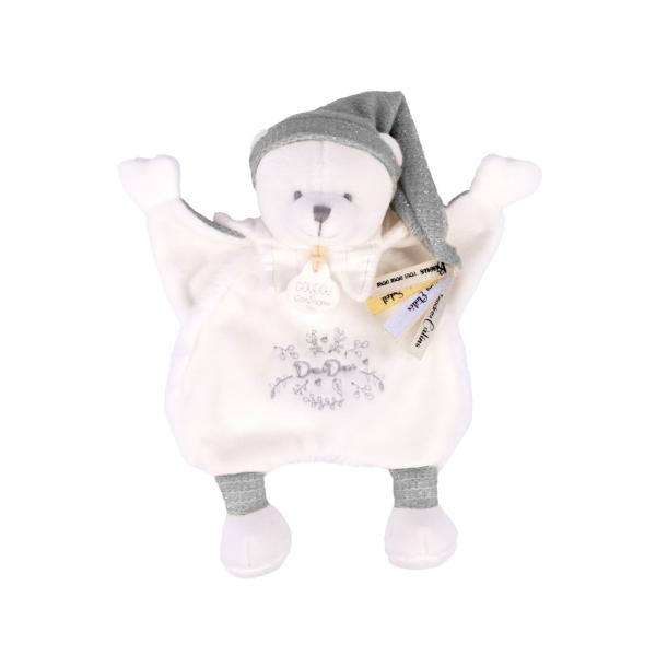 Doudou Dárková sada Plyšový muchláček medvídek s čepičkou šedý 25 cm