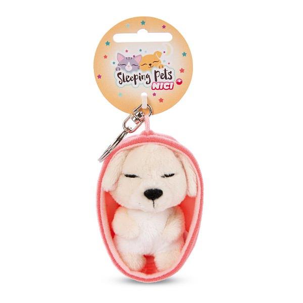 NICI klíčenka Spící pejsek 8cm béžový, košík broskvový