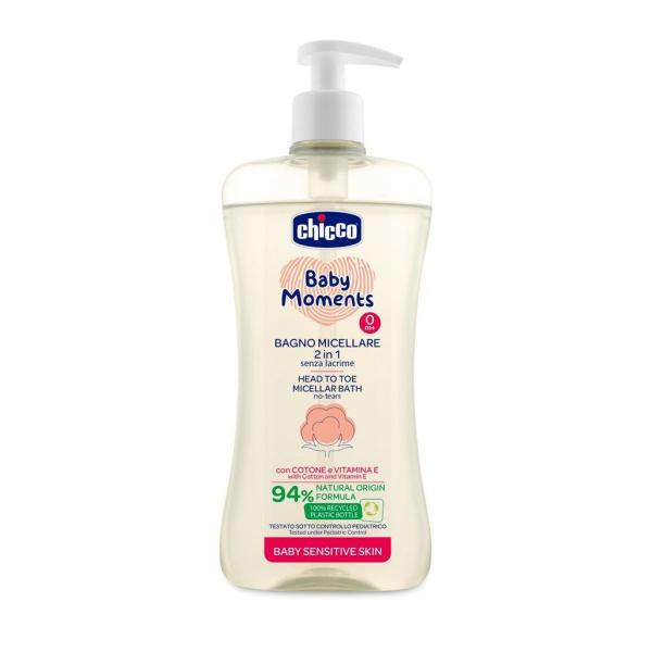 CHICCO Šampón micelárny na vlasy a telo s dávkovačom Baby Moments Sensitive 94 % prírodnýc