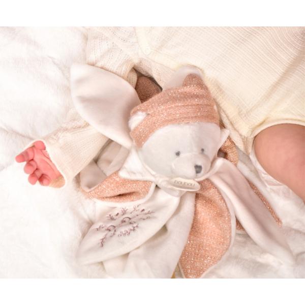 Doudou Dárková sada Plyšový muchláček medvídek s čepičkou 25 cm růžový (obrázek 6)