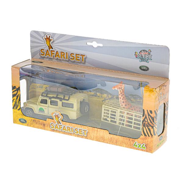 Kids Globe Traffic Land Rover Defender 14cm kov na zpětný chod s přívěsem 14cm a žirafa (obrázek 4)