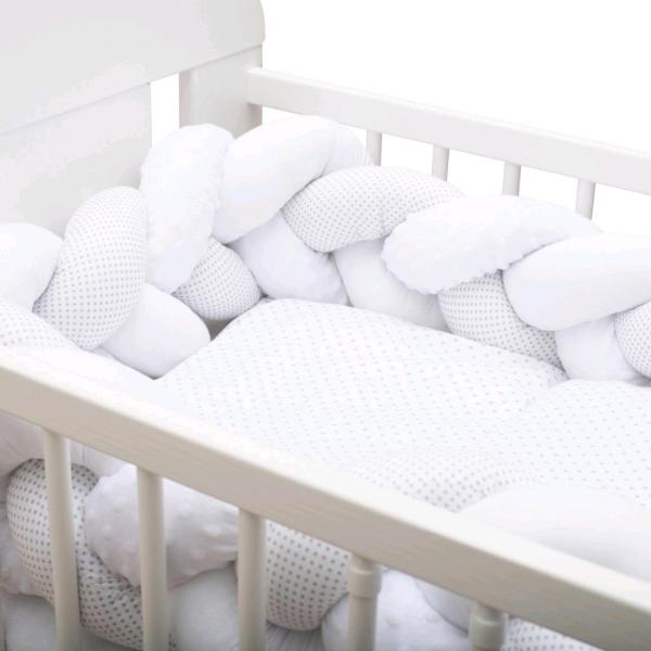 Ochranný mantinel do postýlky vrkoč New Baby Minka a Bodky šedý