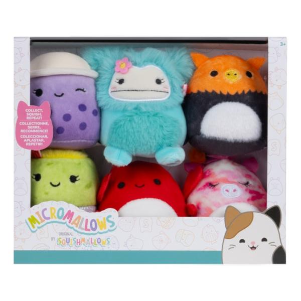 Squishmallows Micromallows Balení 6 ks – Gryf, Alicorn, Burrito, Krab, Bigfoot, Boba