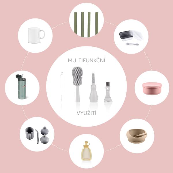 Silikonový kartáč na dětské lahve 3v1, Light Grey