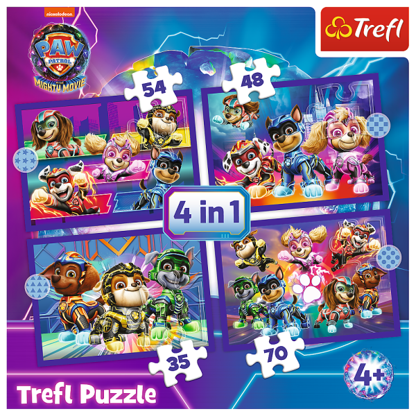 Trefl Puzzle 4v1 - Hrdinové zachraňují / Viacom PAW PATROL: THE MIGHTY MOVIE 2023