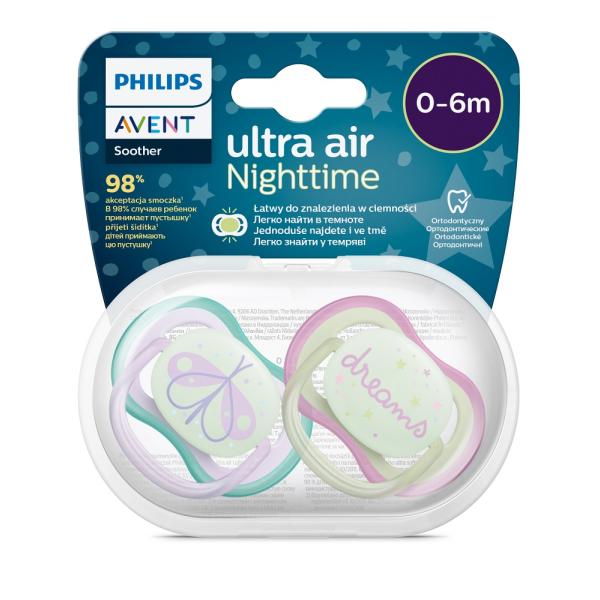Philips AVENT Dudlík Ultra air noční 0-6m holka 2ks