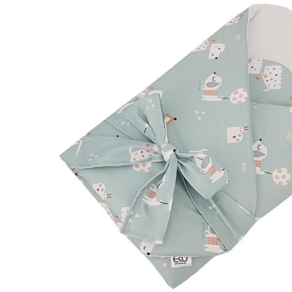 EKO Zavinovačka bavlněná s kokosovou vyjímatelnou vložkou a mašlí Dogs Mint 75×75 cm