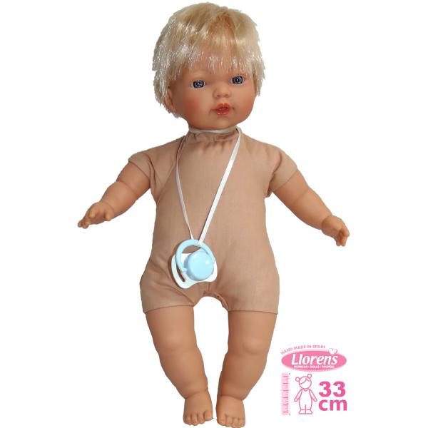 Llorens 331R ROBERTO - realistická panenka se zvuky a měkkým látkovým tělem - 33 cm