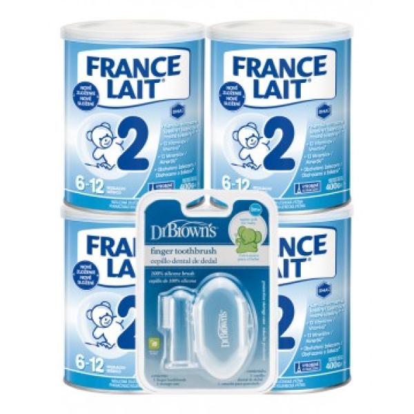 France Lait 2 následná mléčná kojenecká výživa od 6-12 měsíců 4x400g + Zubní kartáček