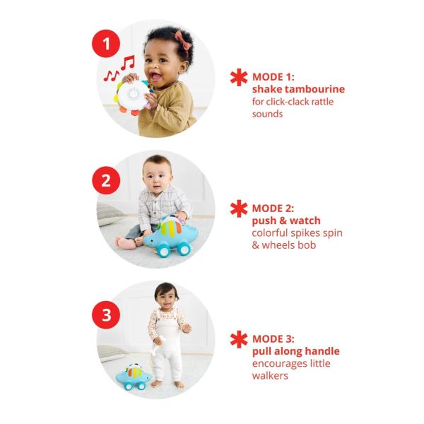 SKIPHOP Hračka tahací hudební 3v1 Explore&More Dinosaurus
