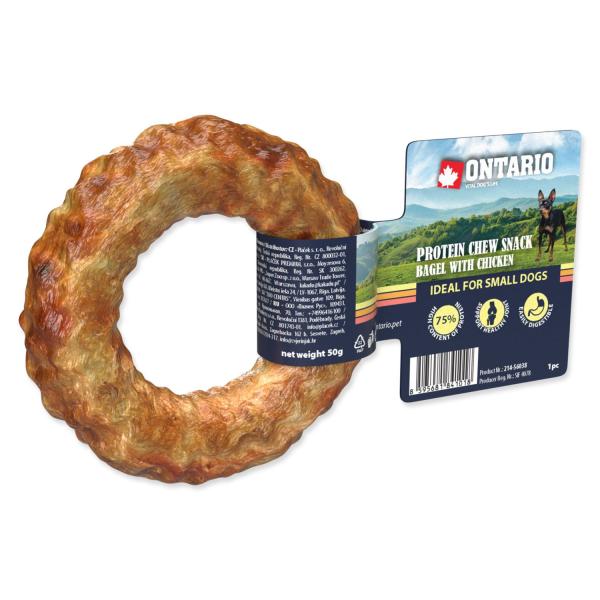 Pochuťka Ontario Protein kuře, žvýkací bagel 8,9cm, Small