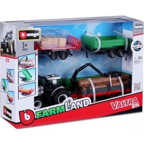 Bburago 10cm Farm tractor Gift Set - Valtra N174 con 3 remolques