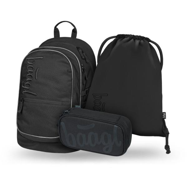 Baagl Zaino Per La Scuola, Set Da 3 Pezzi, Borsa Per La Scuola Elementare, Scuole Elementari Con Cintura Toracica, Zaino Ergonomico Per La Scuola, Tinta Unita Nero, Set Per La Scuola-image