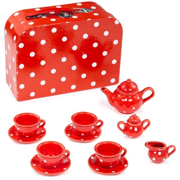 Bigjigs Toys Červený bodkovaný čajový set