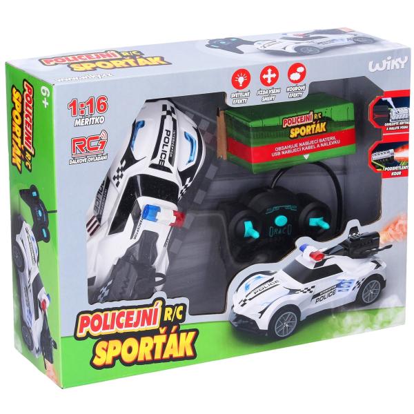 Auto policejní svítící dýmící RC na dálkové ovládání 18 cm
