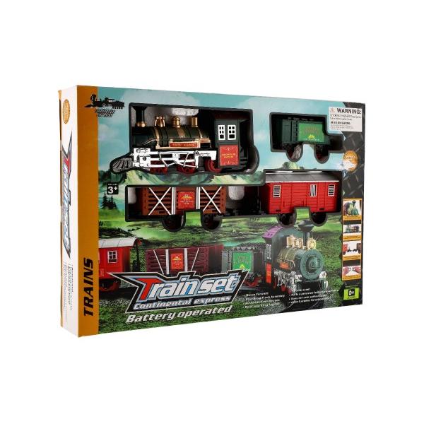 Vlak + 3 vagóny s kolejemi 8ks, na baterie se zvukem a světlem