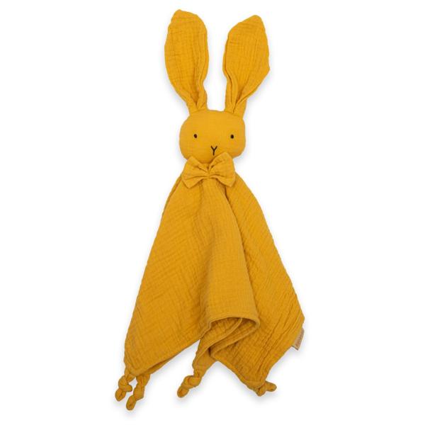 Muslin cuddly toy New Baby Rabbit mustard