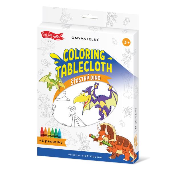 Vybarvovací ubrus s pastelkami – šťastný DINO