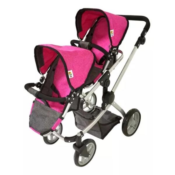 Dětský kočárek pro dvojčata – růžovo/černý
